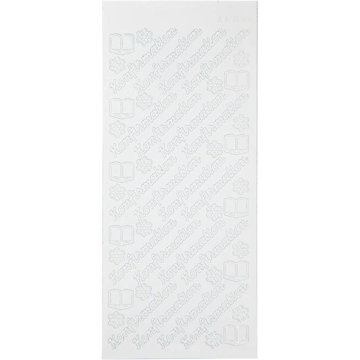 Stickers, konfirmation, ark 10x23 cm, vit, 1 ark