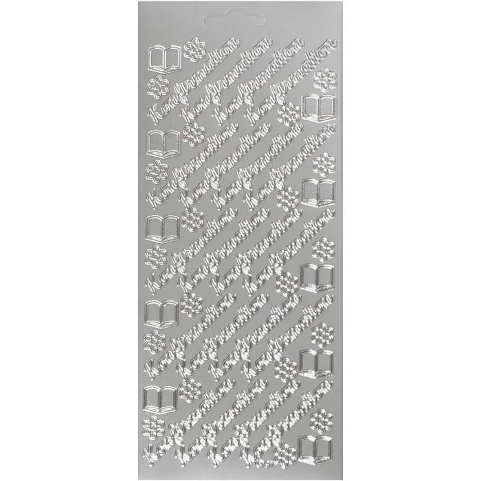 Stickers, konfirmation, silver, 1 ark