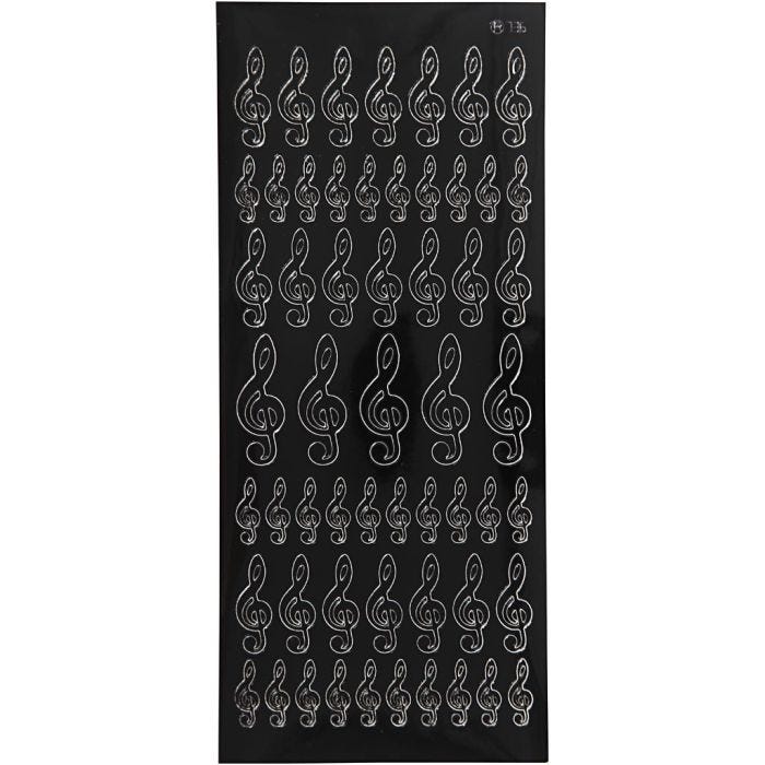 Stickers, g-klav, ark 10x23 cm, svart, 1 ark