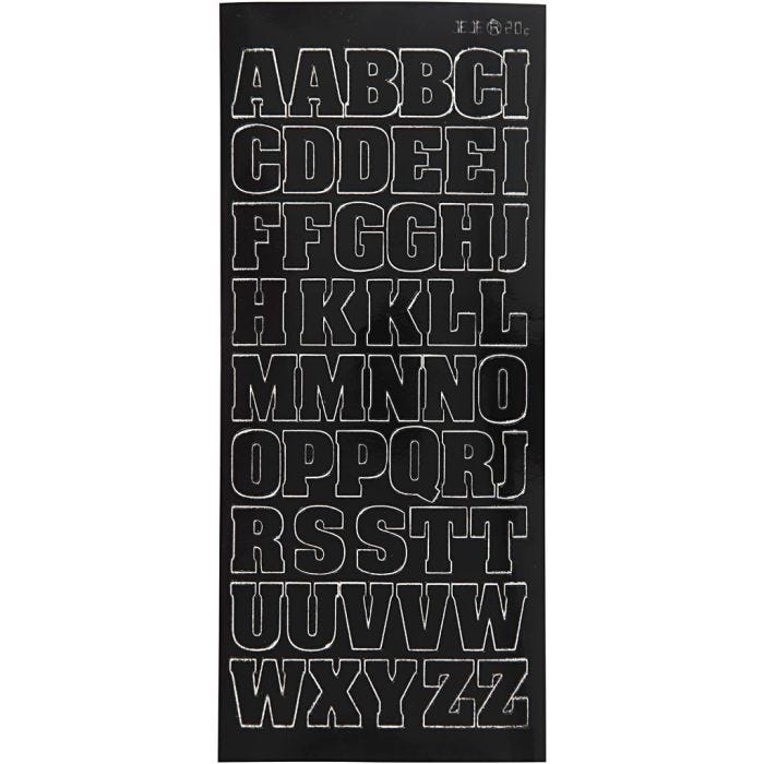 Stickers, stora bokstäver, versaler, ark 10x23 cm, svart, 1 ark
