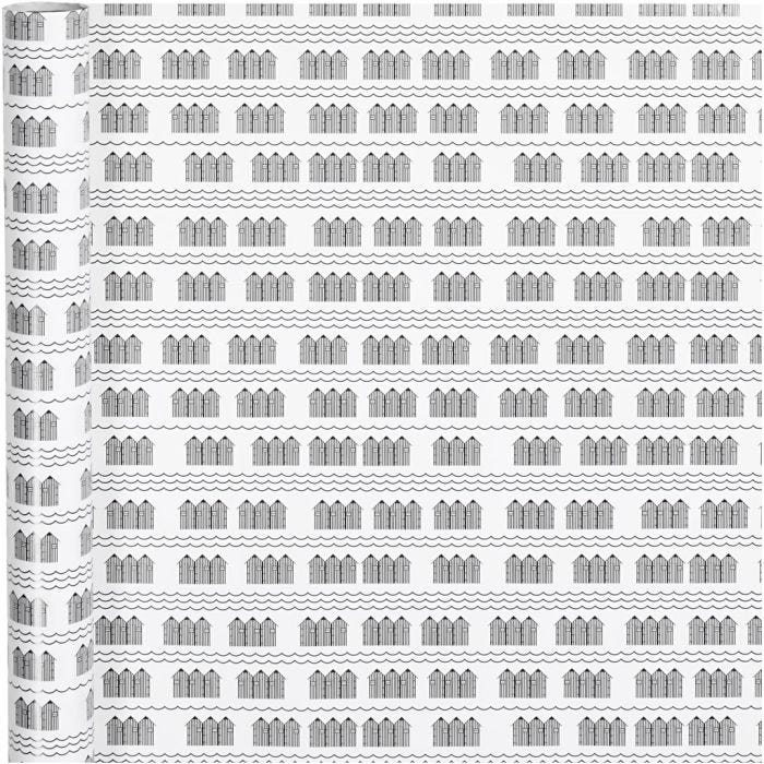 Presentpapper, badhus, B: 70 cm, 80 g, svart, vit, 4 m/ 1 rl.