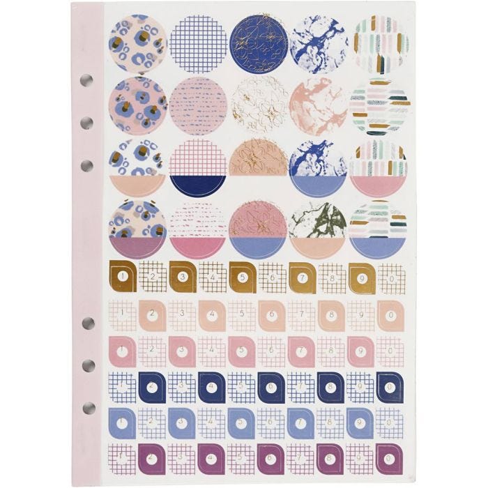 Stickersbok, blommor, A5, guld, lila, rosa
