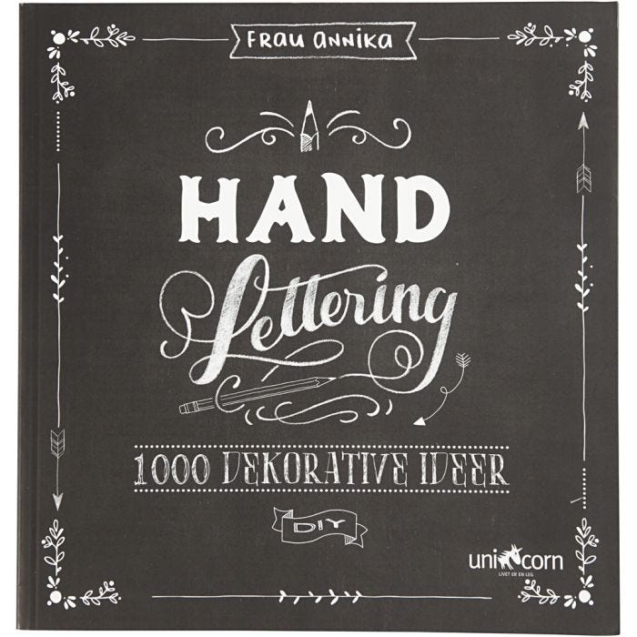 Inspirationsbok till *Hand Lettering*, stl. 22x23 cm, tjocklek 2 cm, 143