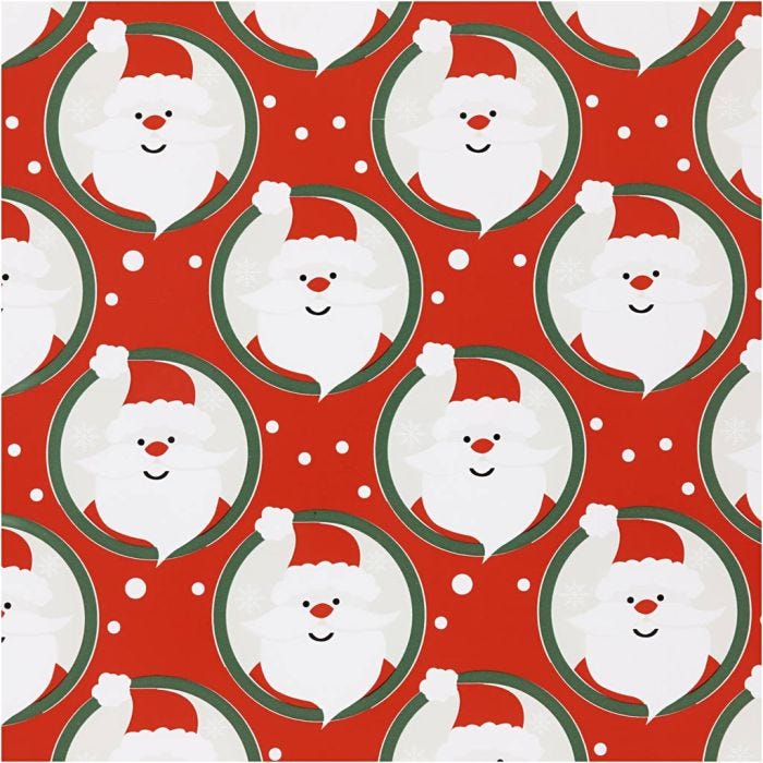 Presentpapper, Jultomte, B: 50 cm, 80 g, röd, 100 m/ 1 rl.