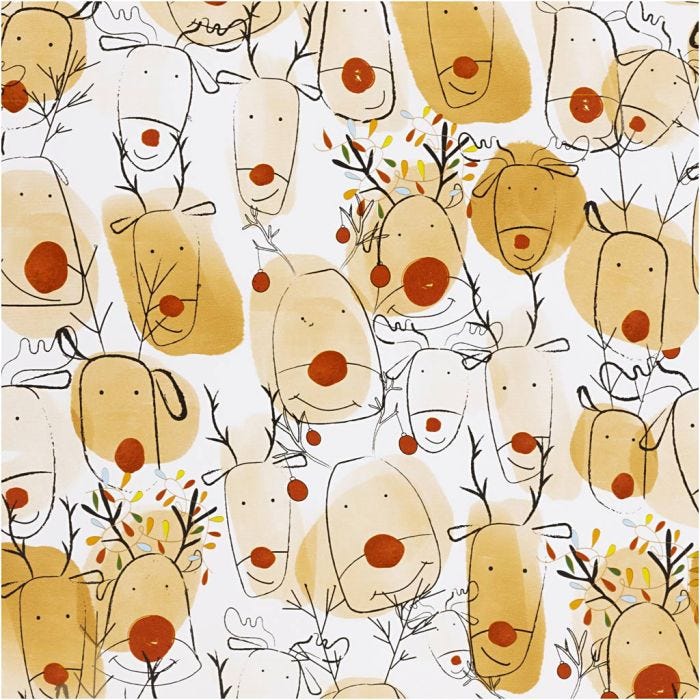 Presentpapper, Renar, B: 50 cm, 80 g, beige, röd, 5 m/ 1 rl.