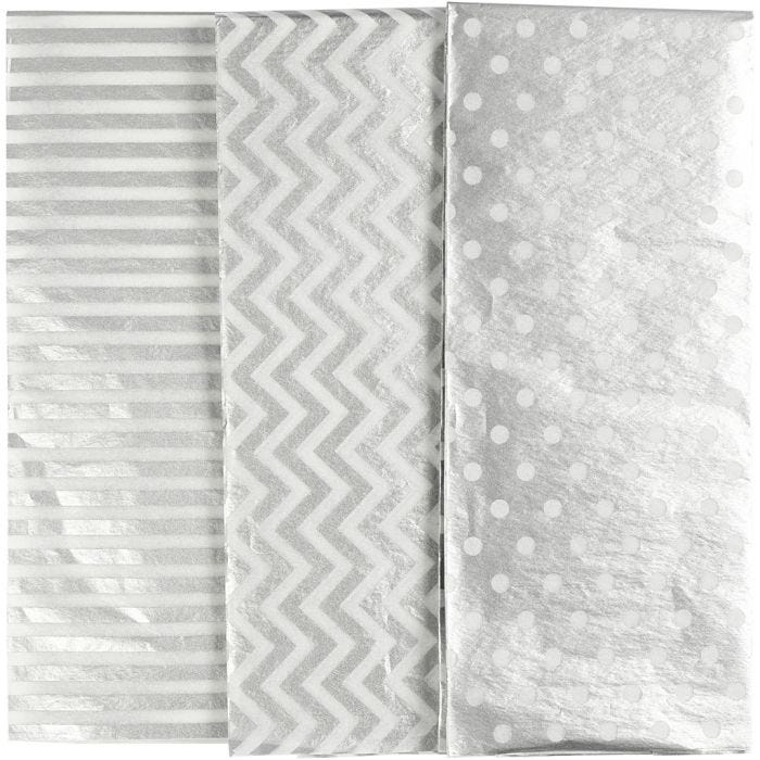 Silkespapper, ark 50x70 cm, 17 g, silver, 6 ark/ 1 förp.
