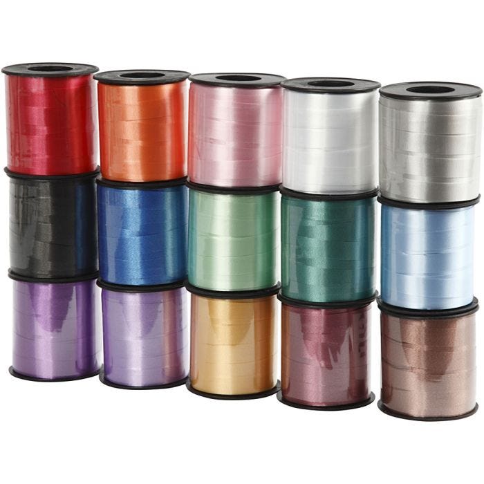Presentsnören, B: 10 mm, blank, mixade färger, 15x50 m/ 1 förp.