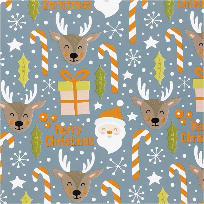 Presentpapper, Jultomten, julklapp, klubba, renar, B: 50 cm, 80 g, 5 m/ 1 rl.