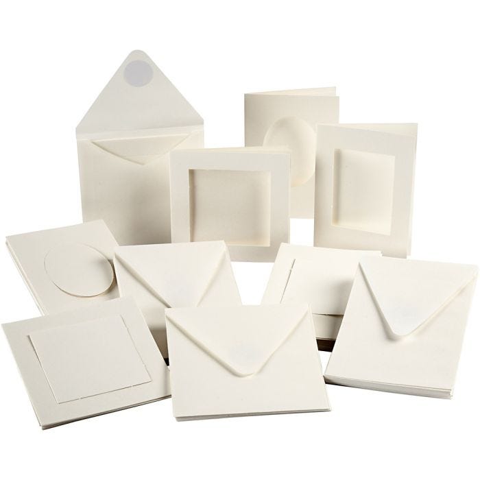 Passepartoutkort, kortstl. 10,5x15 + 12,5x12,5 cm, Innehållet kan variera , råvit, 50 set/ 1 förp.