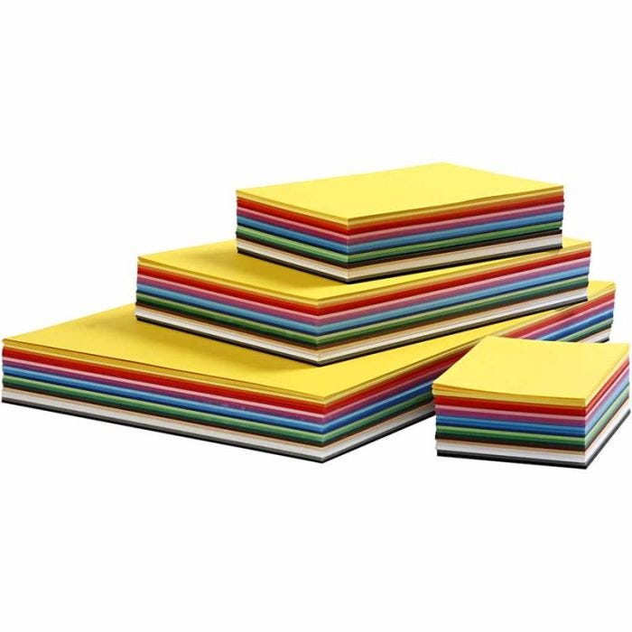 Creativ Kartong, A2,A3,A4,A5,A6, 180 g, mixade färger, 1800 mix. ark/ 1 förp.