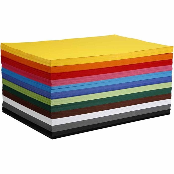 Creativ kartong, A2, ark 420x594 mm, 180 g, mixade färger, 120 mix. ark/ 1 förp.