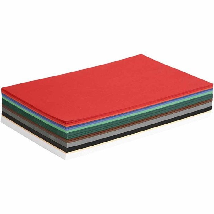 Julkartong, A4, ark 210x297 mm, 180 g, mixade färger, 300 mix. ark/ 1 förp.