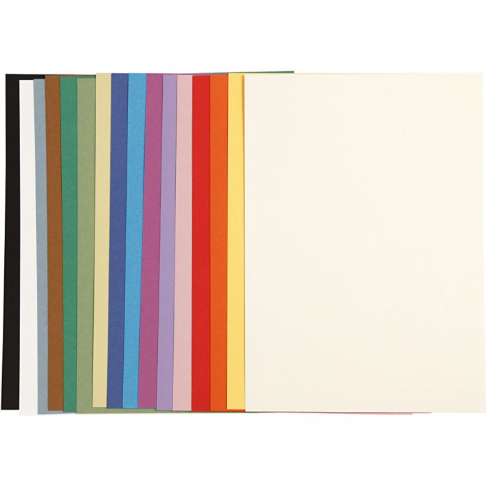 Fransk kartong, A4, ark 210x297 mm, 160 g, mixade färger, 16 mix. ark/ 1 förp.