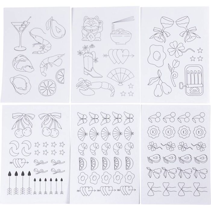 Vattenlösliga Broderiark, Dekorativa motiv, A5, ark 148,5x210 mm, 6 ark/ 1 förp.