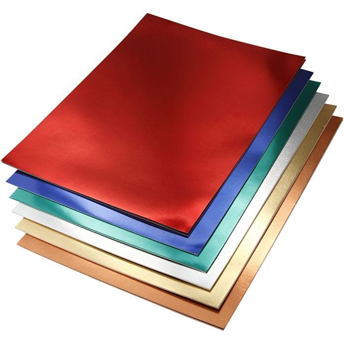 Metallkartong, A4, ark 210x297 mm, 280 g, mixade färger, 30 mix. ark/ 1 förp.