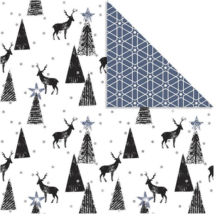 Designpapper, kronhjort &amp; mönster, 180 g, svart, silver, vit, 3 ark/ 1 förp.