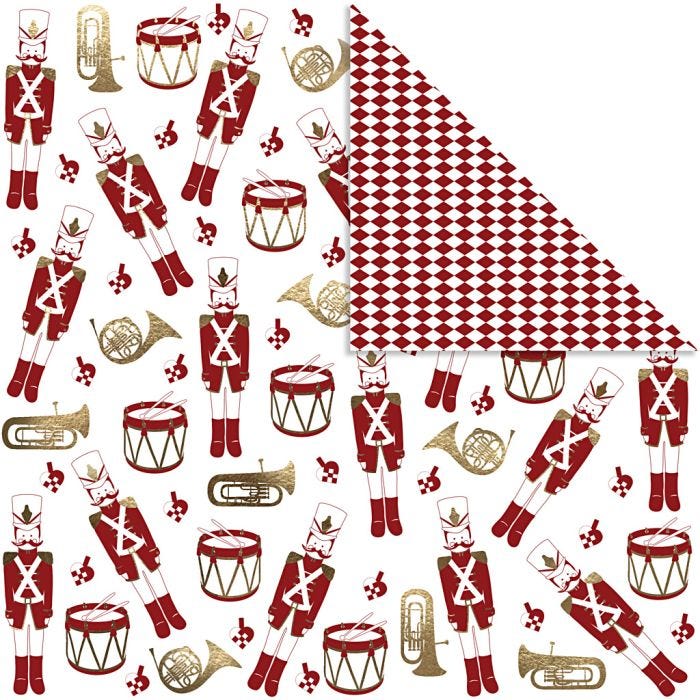Designpapper, nötknäpparen, 180 g, guld, röd, vit, 3 ark/ 1 förp.