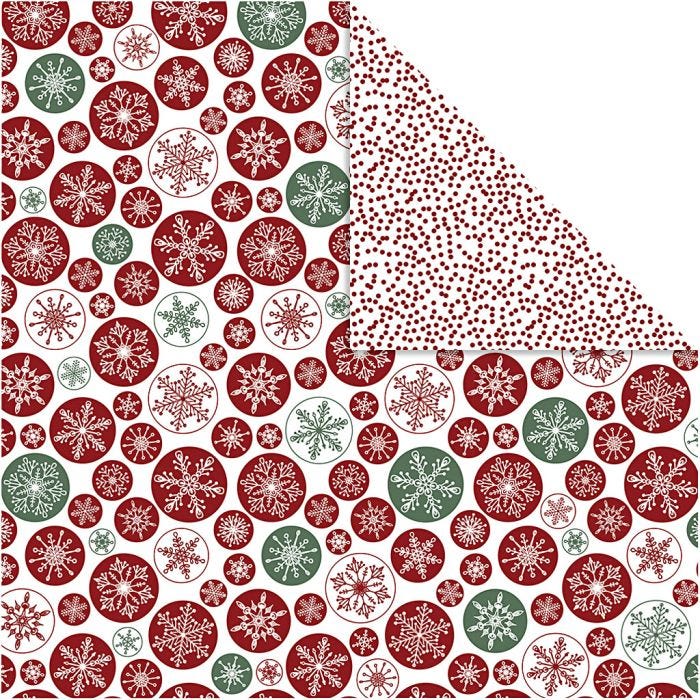 Designpapper, snöflingor &amp; prickar, ark 30,5x30,5 cm, 180 g, 5 ark/ 1 förp.