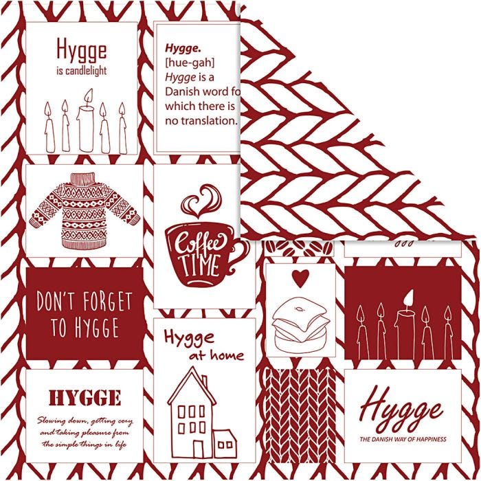 Designpapper, 'hygge' & stickning, ark 30,5x30,5 cm, 180 g, 5 ark/ 1 förp.