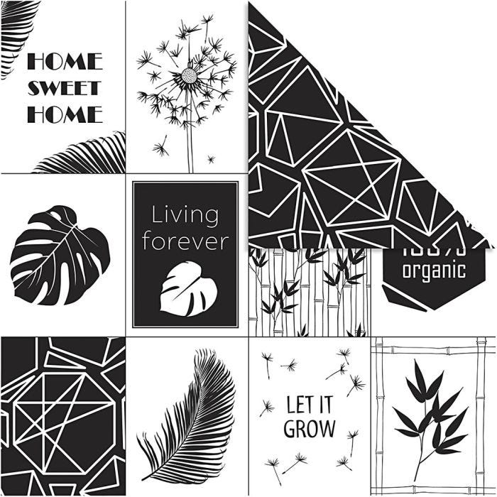 Designpapper, blad &amp; mönster, 180 g, 5 ark/ 1 förp.