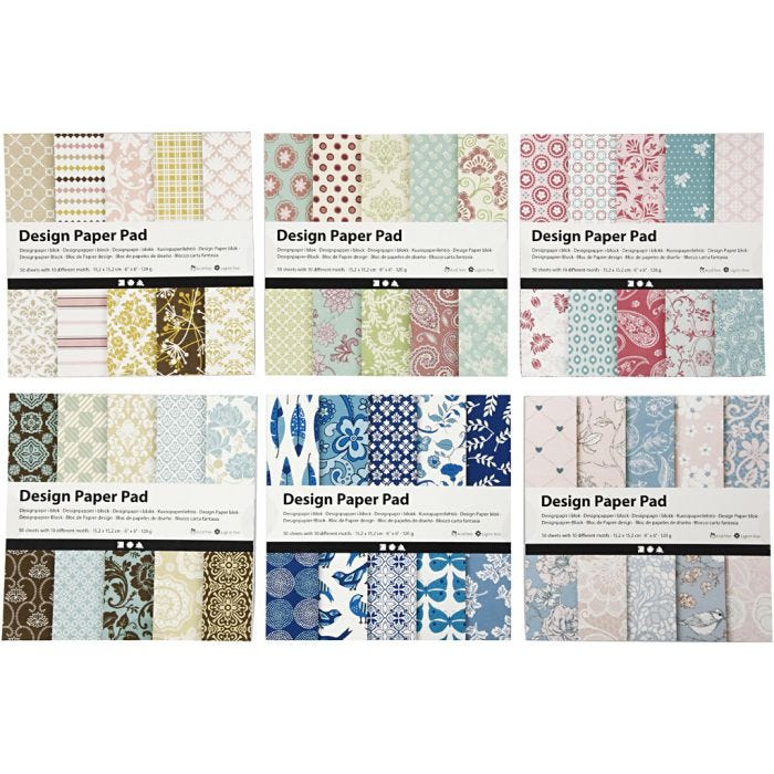 Designpapper, ark 15,2x15,2 cm, 120 g, mixade färger, 300 ark, 6x50 ark/ 1 förp.