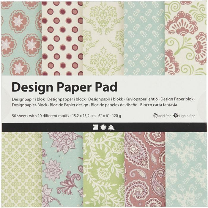 Designpapper, ark 15,2x15,2 cm, 120 g, mintgrön, lila, 50 ark/ 1 förp.