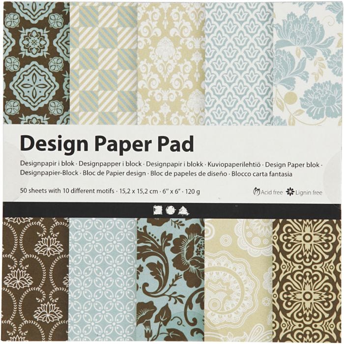 Designpapper, ark 15,2x15,2 cm, 120 g, ljusblå, brun, 50 ark/ 1 förp.