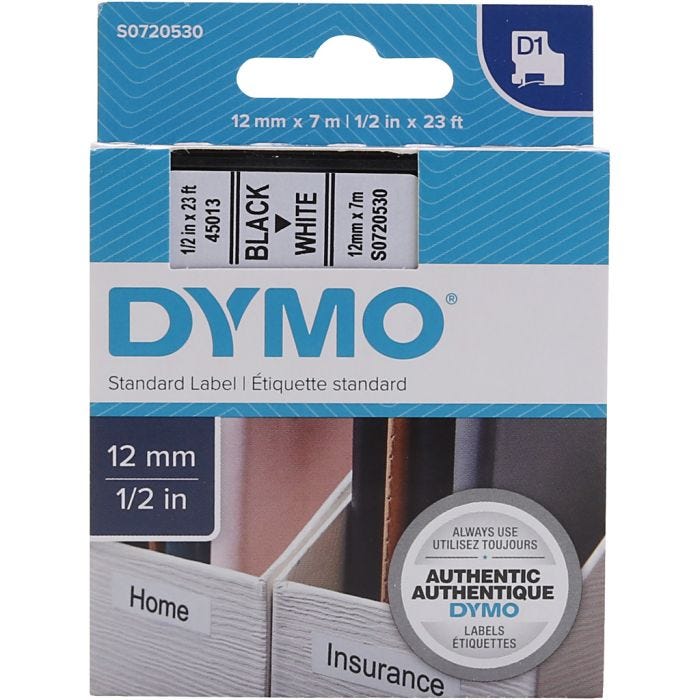 Dymo etikettejp, svart, vit, 1 st.