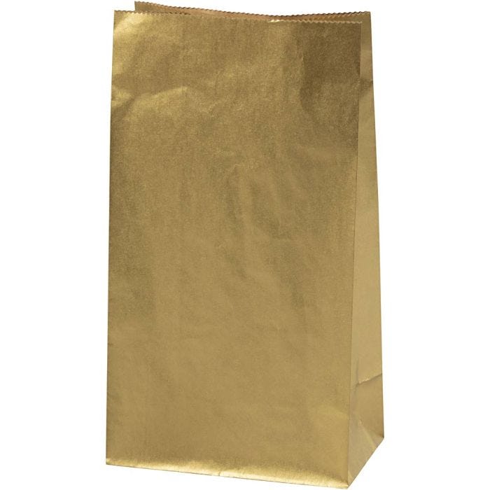 Papperspåsar, H: 27 cm, stl. 9x15 cm, 50 g, guld, 100 st./ 1 förp.