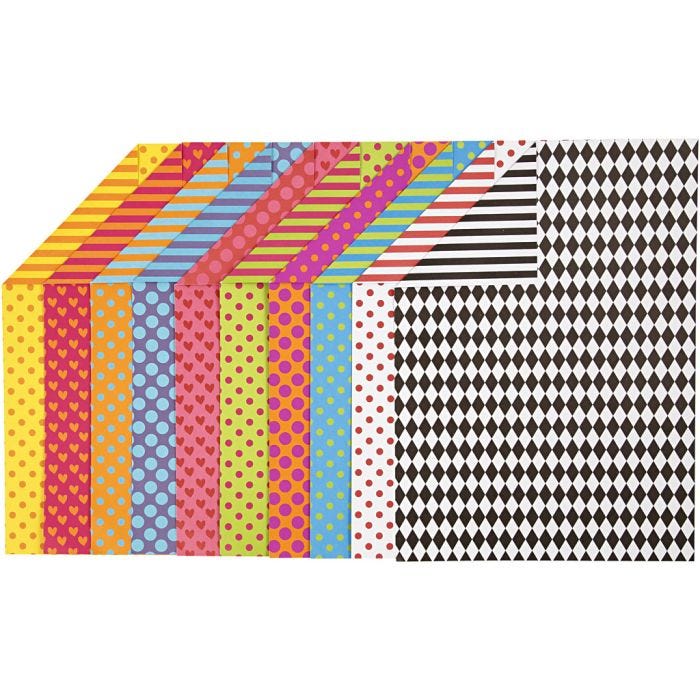 Mönstrad Kartong, A4, ark 210x297 mm, 250 g, mixade färger, 20 mix. ark/ 1 förp.