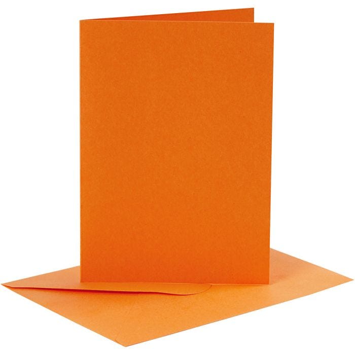 Kort och kuvert, kortstl. 10,5x15 cm, kuvertstl. 11,5x16,5 cm, 110+220 g, orange, 6 set/ 1 förp.