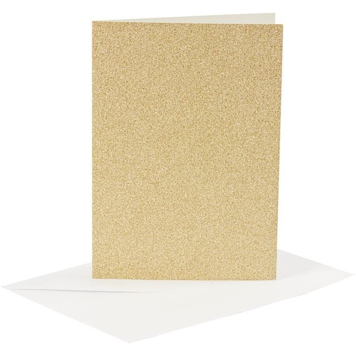 Kort och kuvert, kortstl. 10,5x15 cm, kuvertstl. 11,5x16,5 cm, glitter, 120+250 g, guld, 4 set/ 1 förp.