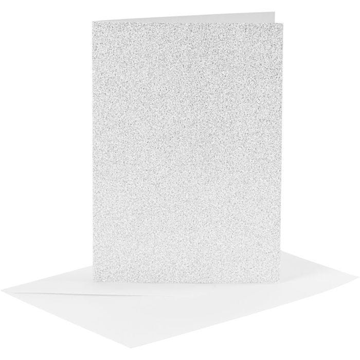 Kort och kuvert, kortstl. 10,5x15 cm, kuvertstl. 11,5x16,5 cm, glitter, 120+250 g, silver, 4 set/ 1 förp.