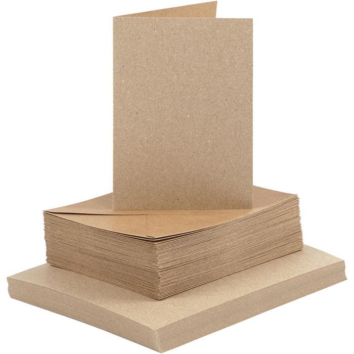 Kort och kuvert, kortstl. 10,5x15 cm, kuvertstl. 11,5x16,5 cm, 120+240 g, natur, 50 set/ 1 förp.