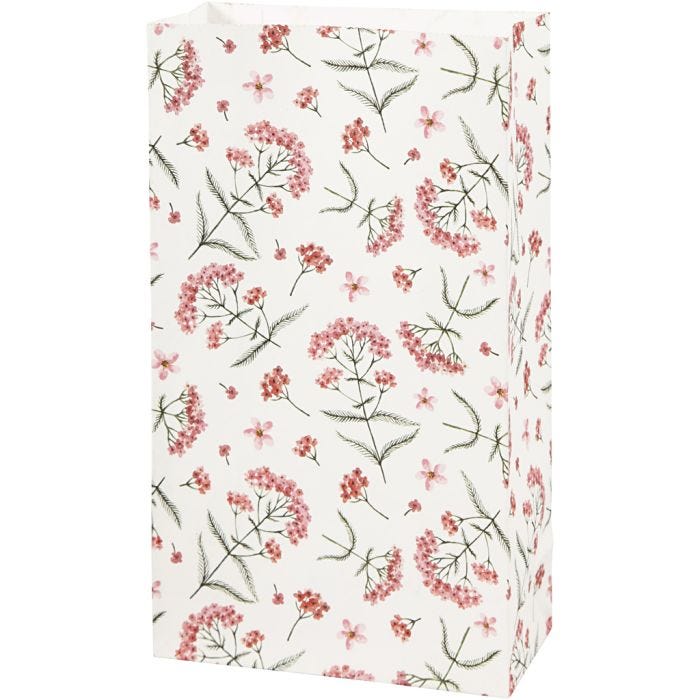 Papperspåsar, blommor, H: 21 cm, stl. 6x12 cm, 80 g, 8 st./ 1 förp.