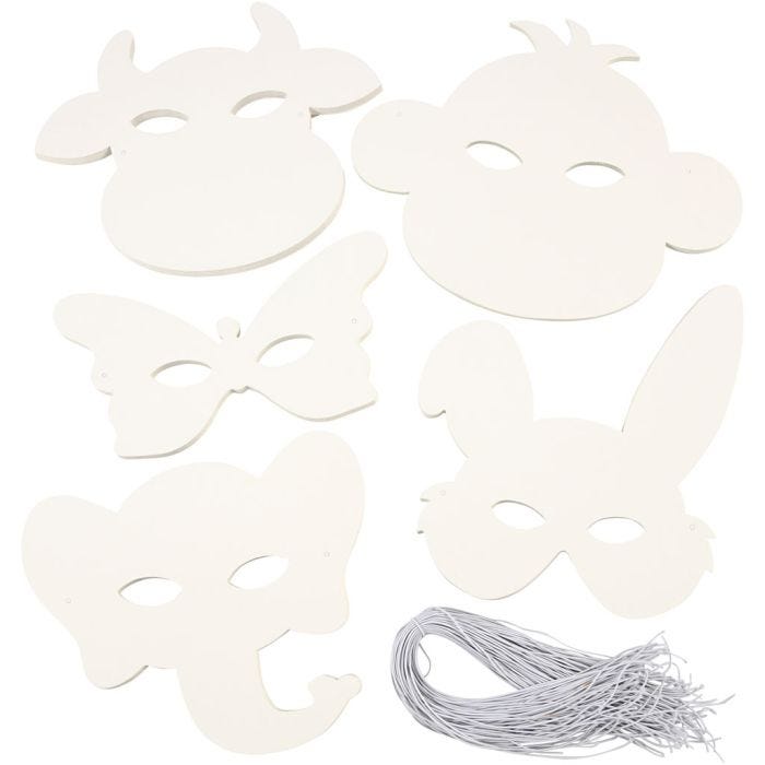 Djurmasker, H: 13-24 cm, B: 20-28 cm, 230 g, vit, 100 st./ 1 förp.
