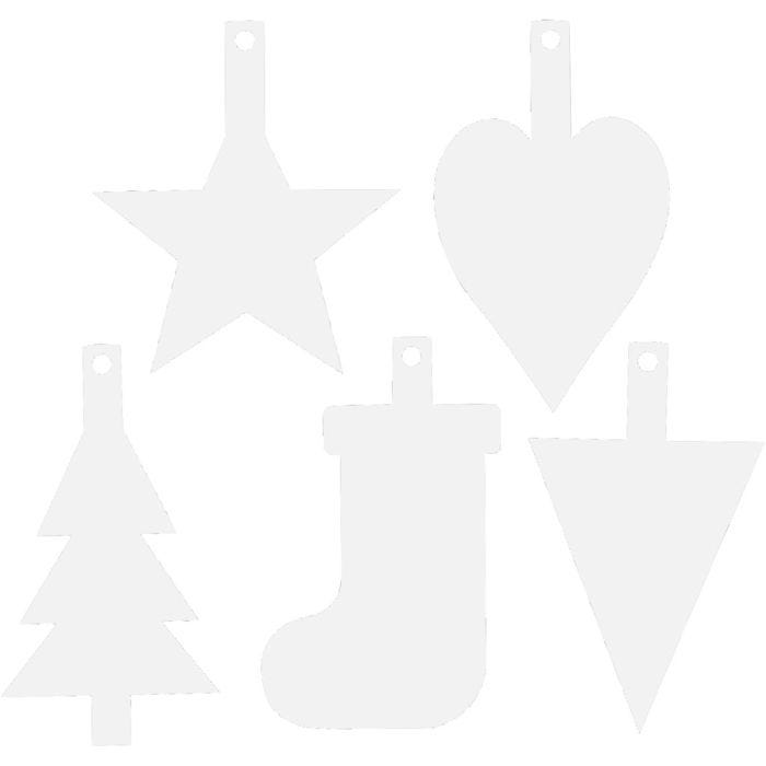 Juldekorationer, H: 23,5-26,5 cm, B: 15,5-20,5 cm, vit, 100 st./ 1 förp.