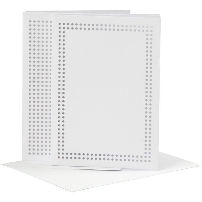 Kort till broderi, kortstl. 10,5x15 cm, kuvertstl. 11,5x16,5 cm, vit, 6 set/ 1 förp.