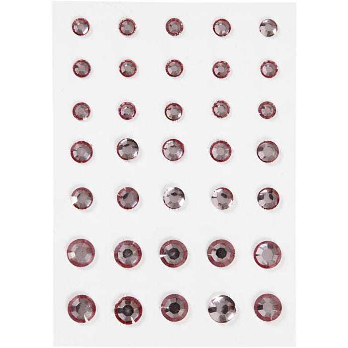 Rhinestones, rund kägla, stl. 6+8+10 mm, rosa, 35 st./ 1 förp.