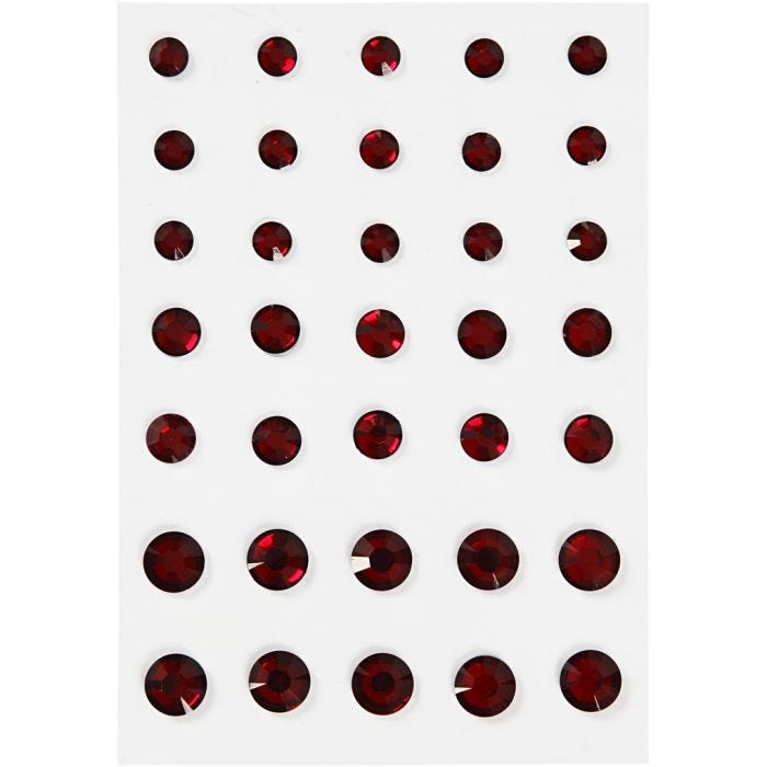 Rhinestones, rund kägla, stl. 6+8+10 mm, röd, 35 st./ 1 förp.