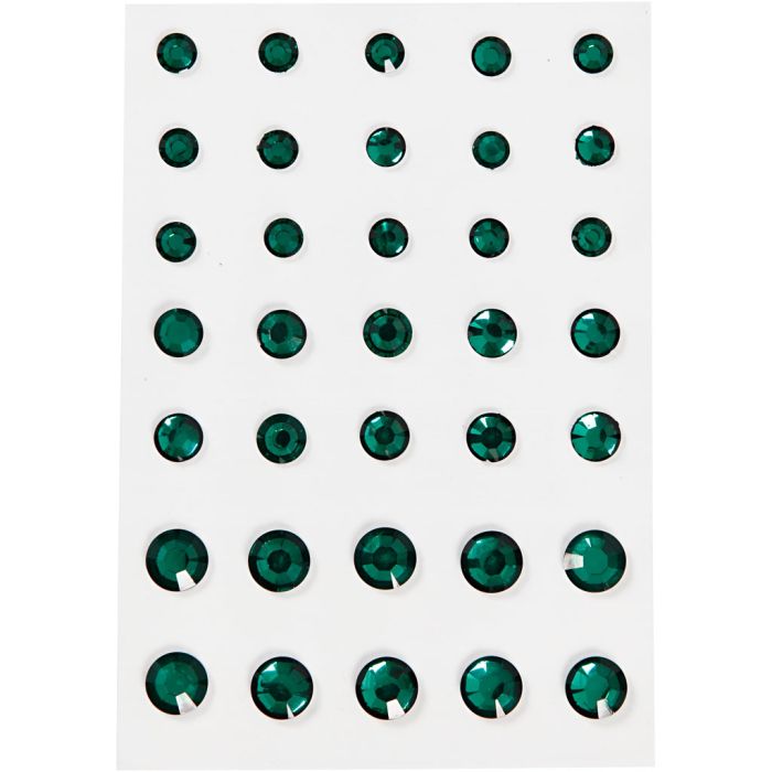 Rhinestones, rund kägla, stl. 6+8+10 mm, grön, 35 st./ 1 förp.