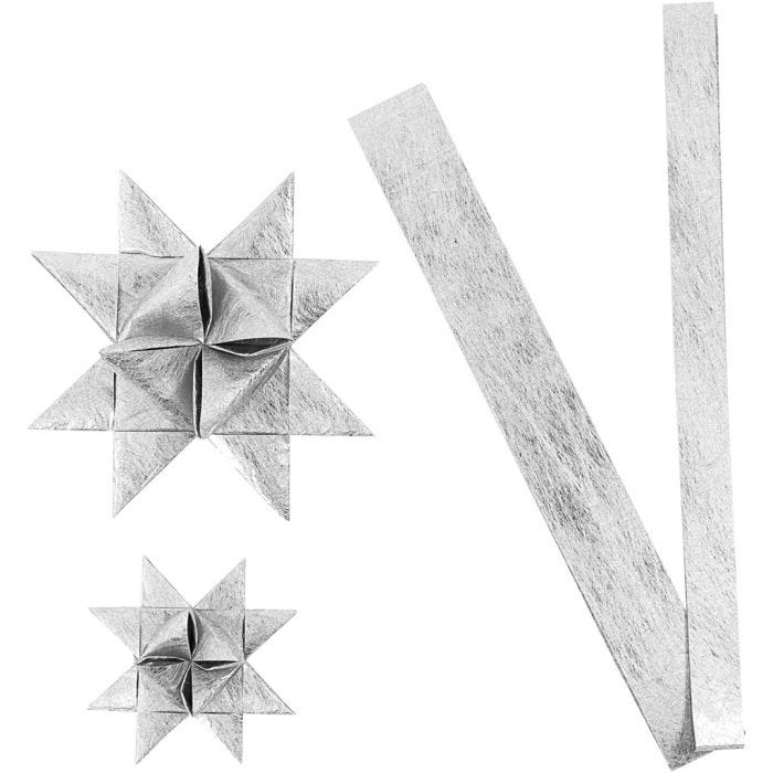 Stjärnstrimlor, L: 44+78 cm, Dia. 6,5+11,5 cm, B: 15+25 mm, silver, 32strimlor/ 1 förp.
