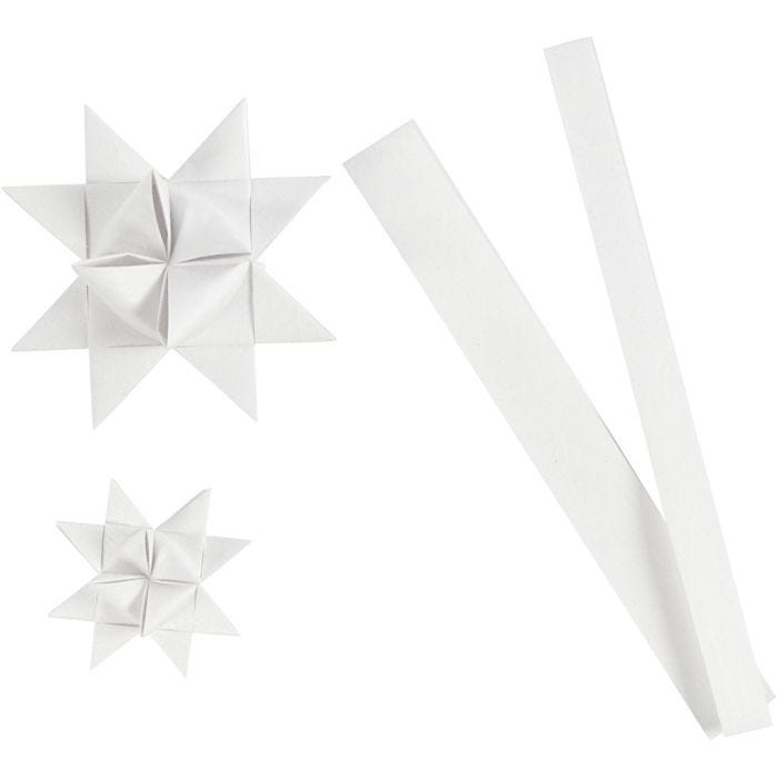 Stjärnstrimlor, L: 44+78 cm, Dia. 6,5+11,5 cm, B: 15+25 mm, vit, 32strimlor/ 1 förp.