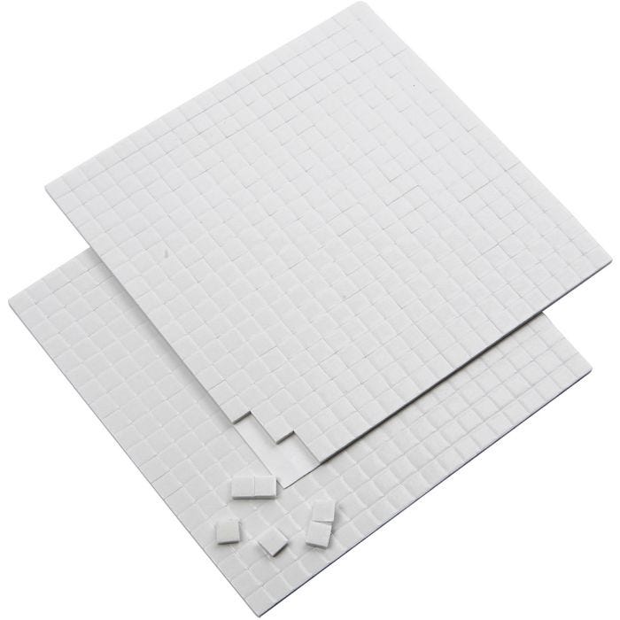 Fästkuddar 3D, stl. 5x5 mm, tjocklek 2 mm, vit, 2x400 st., 2 ark/ 1 förp.