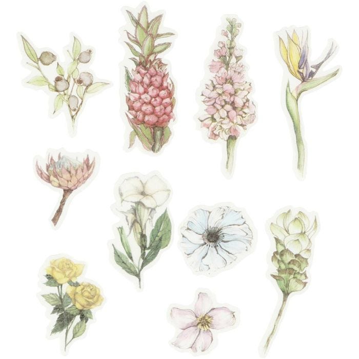 Washi stickers, blommor, stl. 25-60 mm, 30 st./ 1 förp.