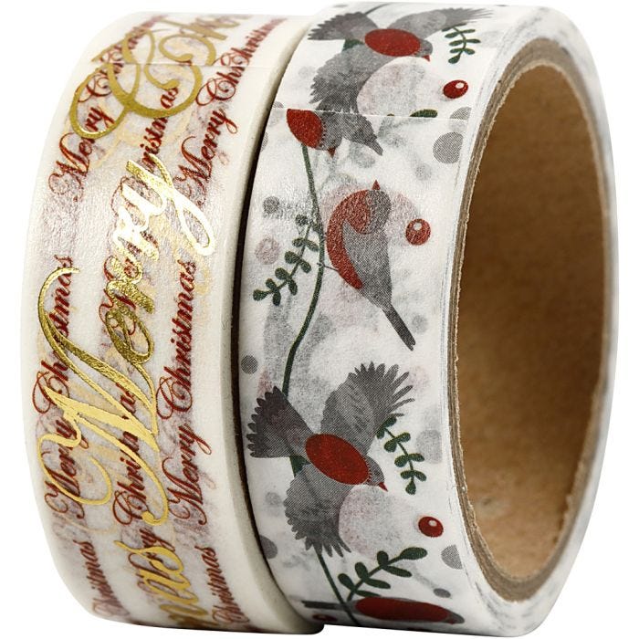 Washitejp, god jul och fåglar - folie, B: 15 mm, 2x4 m/ 1 förp.
