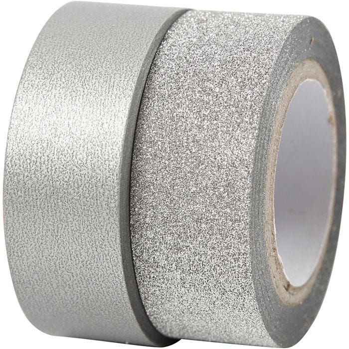 Washitejp, B: 15 mm, silver, 2rl./ 1 förp.