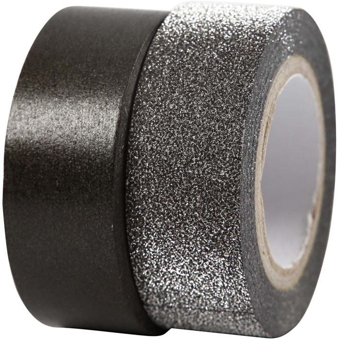 Washitejp, B: 15 mm, svart, 2 rl./ 1 förp.