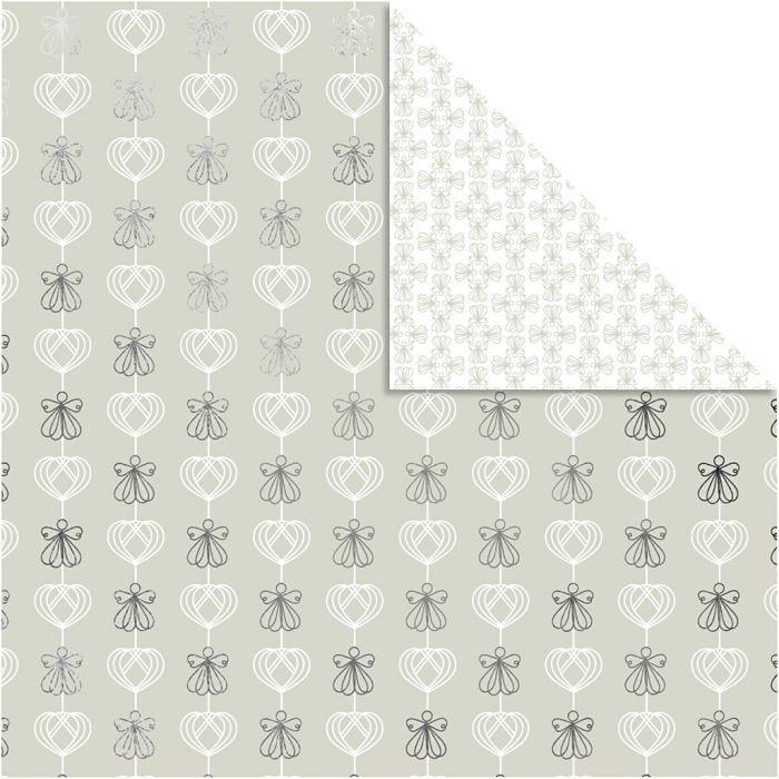 Designpapper, änglar och hjärtan, 30,5x30,5 cm, 180 g, silver