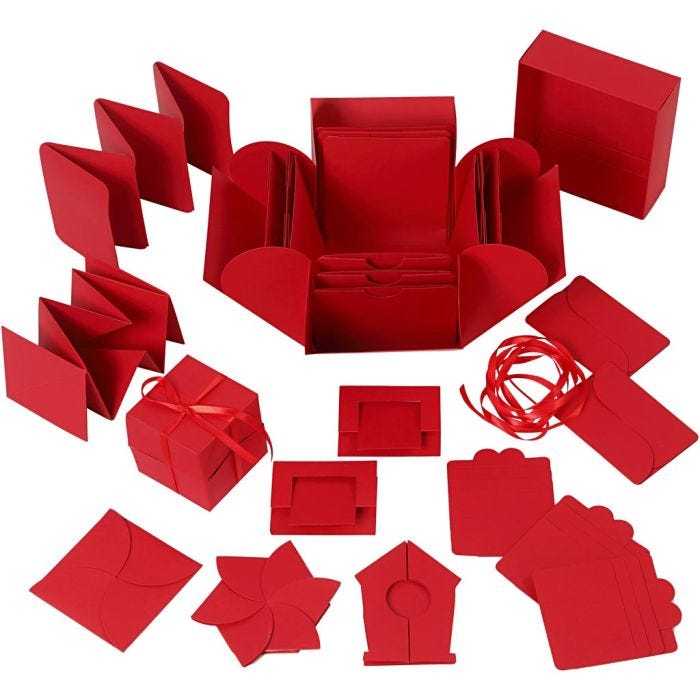 Exploding Box, stl. 7x7x7,5+12x12x12 cm, röd, 1 st.